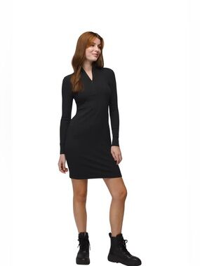 prAna Black Ribbed Long Sleeve Dress | Quarter Zip | Athleisure Mini Dress